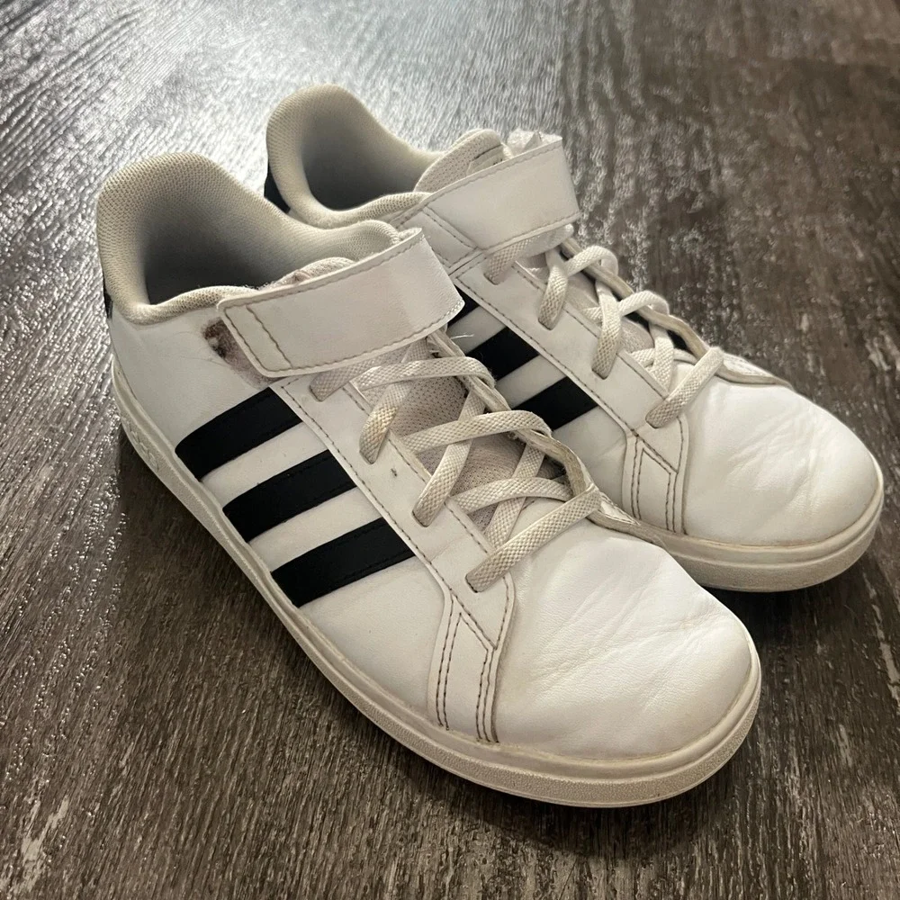 Adidas Grand Court Shoes Kids White Navy Sneakers Size 5 Youth